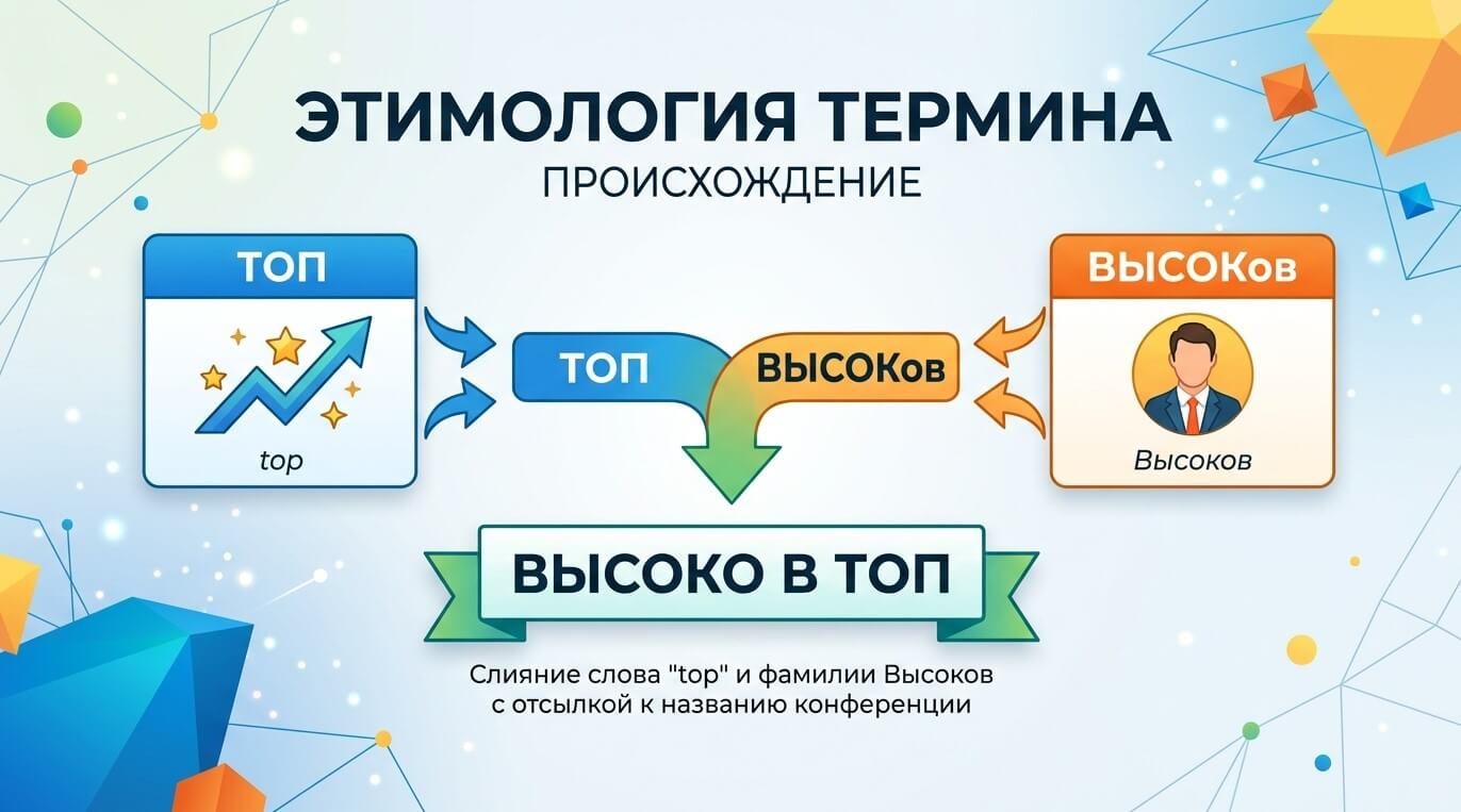 Происхождение термина: слияние слова «топ» и фамилии Высоков с отсылкой к конференции «Высоко в ТОП»